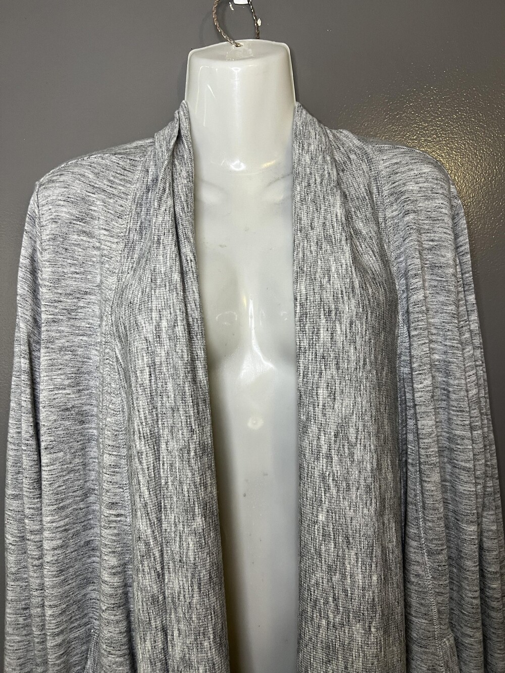Athleta Jacket Womens Medium Gray Open Front Longline Thumbhole Pockets Modal